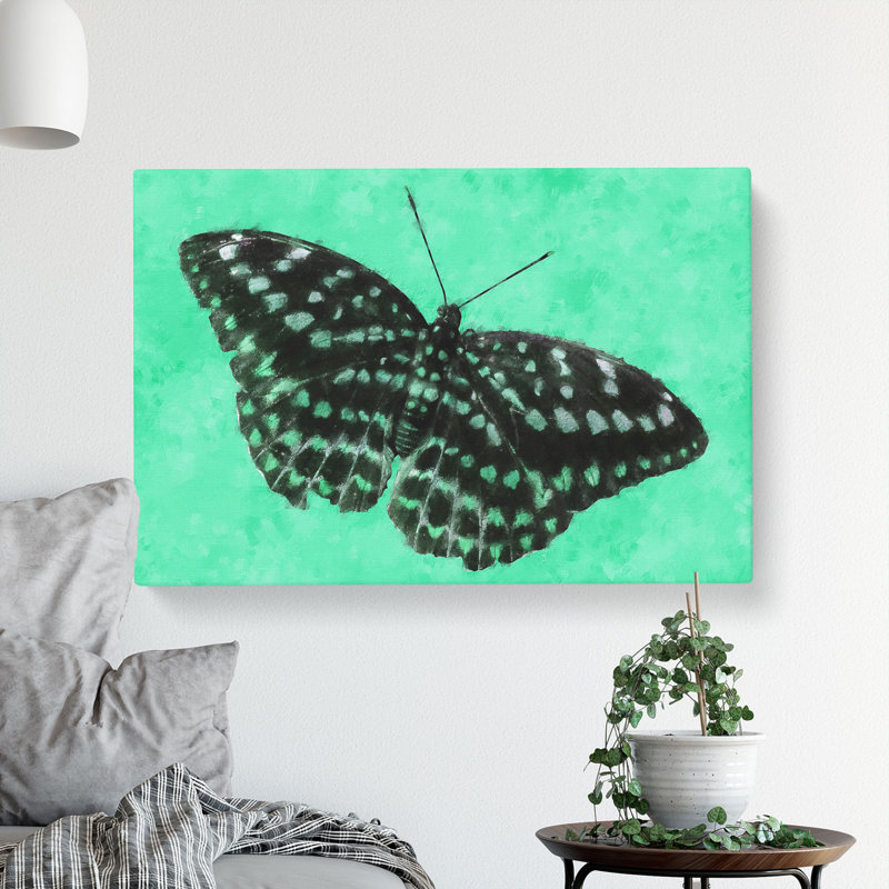 Mint Green Butterfly Art - Wrapped Canvas, 40cm H x 60cm W x 3cm D