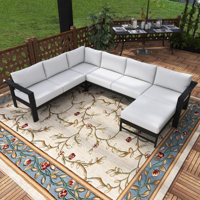 6 Seats U-Shaped Aluminum Outdoor Sectional Sofa With Cushions