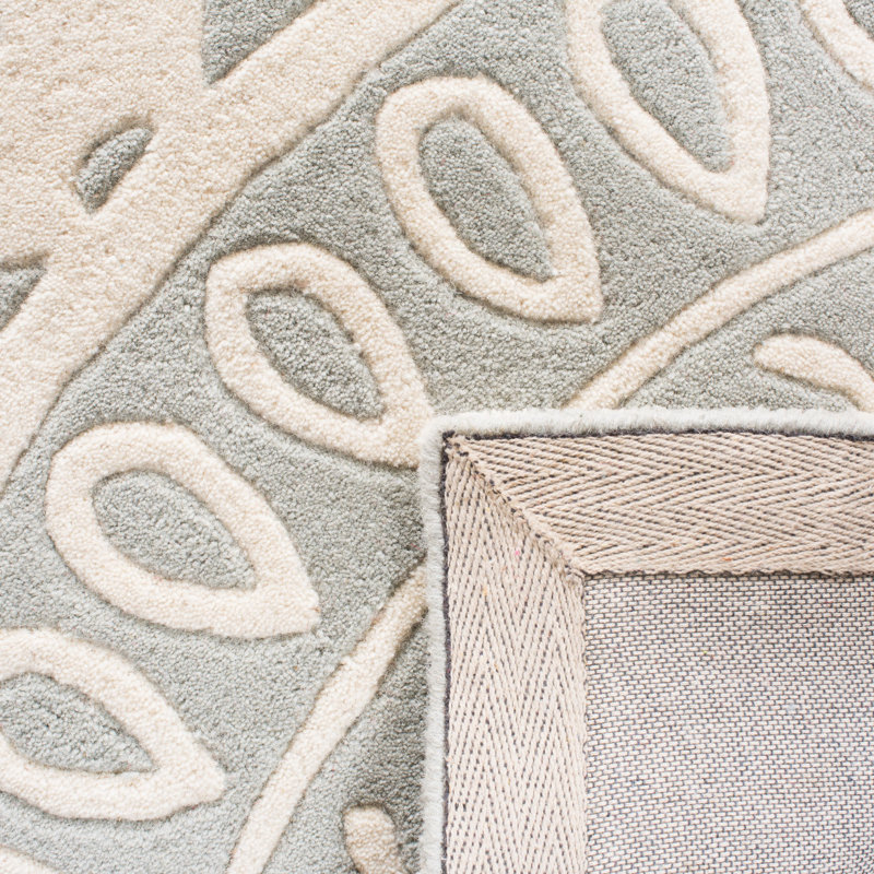 Tapis gris en laine touffeté à la main Rudra, Rond 7 pi
