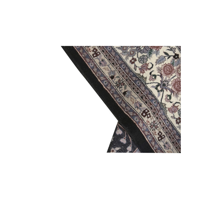 Tapis noir et ivoire de haute qualité noué à la main