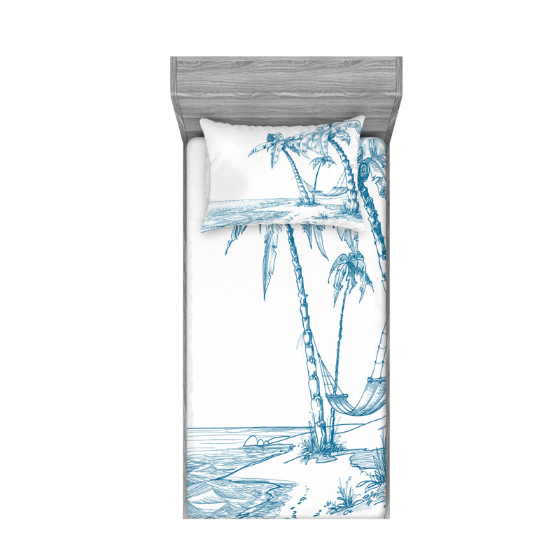 Twin XL Blue Microfiber Palm Tree Print Sheet Set