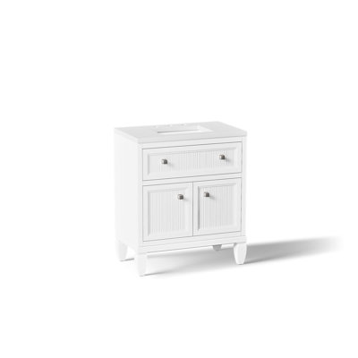 Meuble-lavabo sur pied simple avec lavabo et plateau en quartz Hearthaven