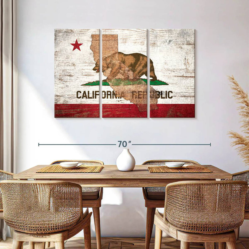 Borges State Map Over California Flag, 36" H x 57" W