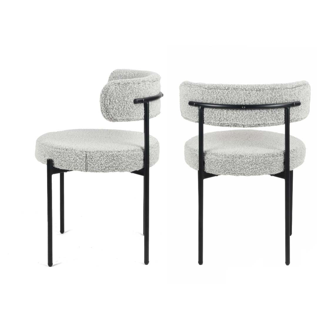 Ivy Bronx Burbank Modern Round Boucle Dining Chairs, Set of 2, Black White | Wayfair