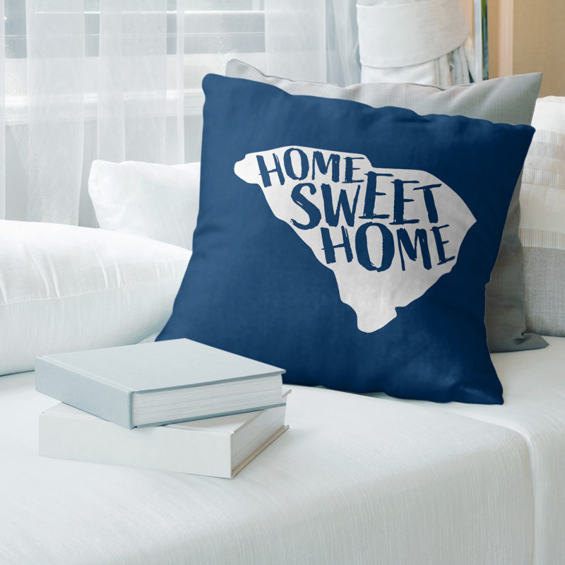 Coussin Home Sweet, 16 po x 1 po, Caroline du Sud, Bleu marine/blanc