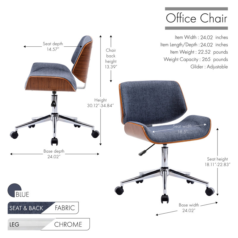 Chaise de bureau Vian, Bleu