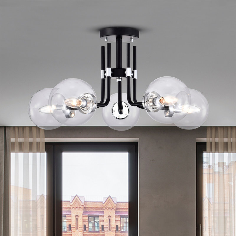 Damiracle Glass Semi Flush Mount, Matte Black/Gold