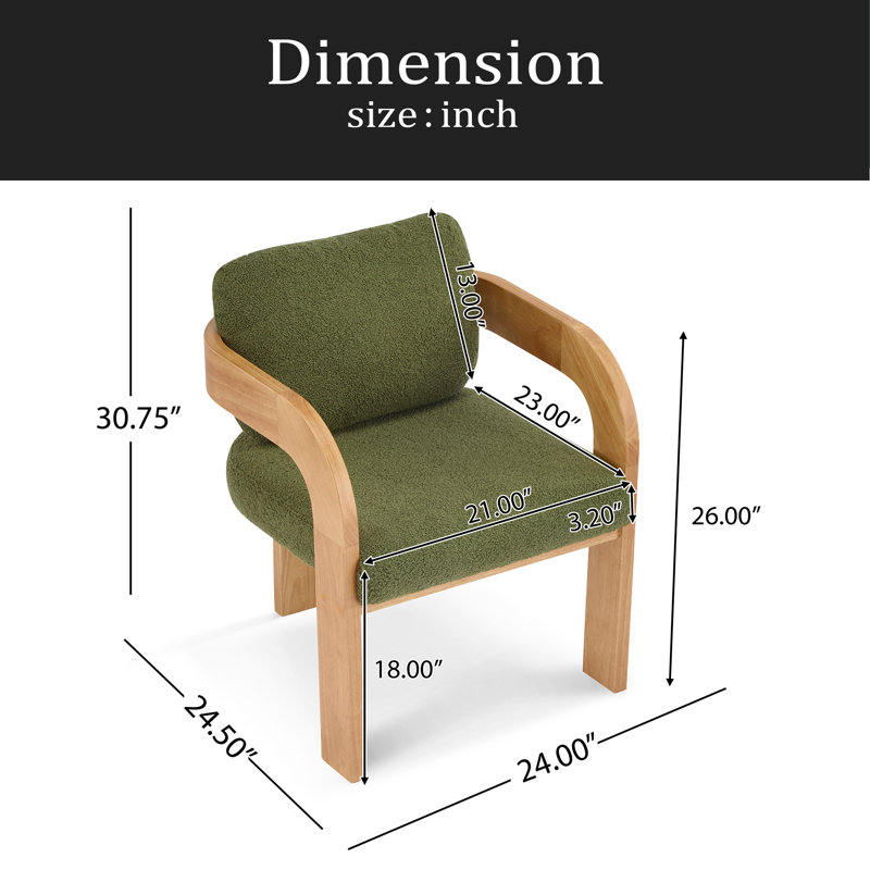 Ensemble de 2 chaises de salle à manger avec dossier coussiné, Naturel, Vert bouclé