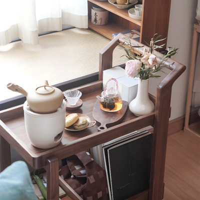 28.74"Pushcart solid wood brown storage side table