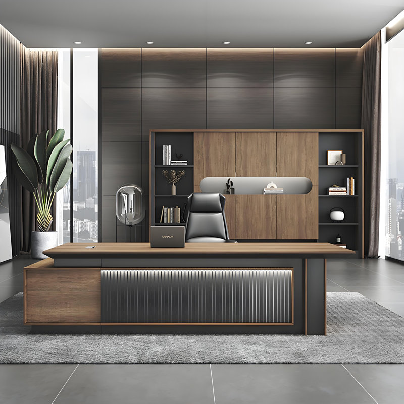 Bureau de direction moderne et minimaliste avec armoires latÃ©rales et serrure Ã  code, H 29,92 po x l 78,74 po x P 35,43 po