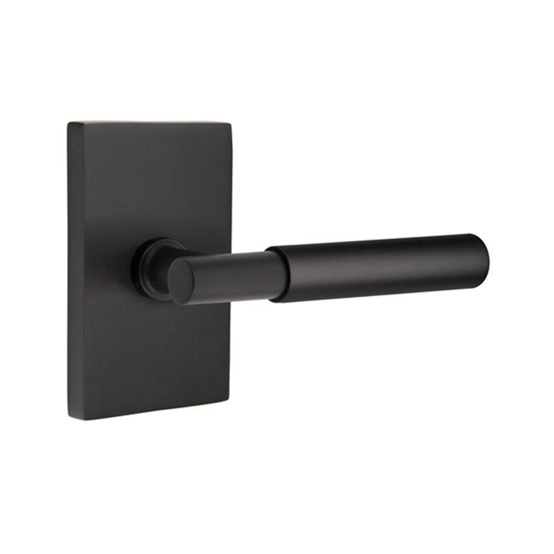 Myles Flat Passage (Hall & Closet) Door Lever with Rectangle Rosette, Flat Black, Right