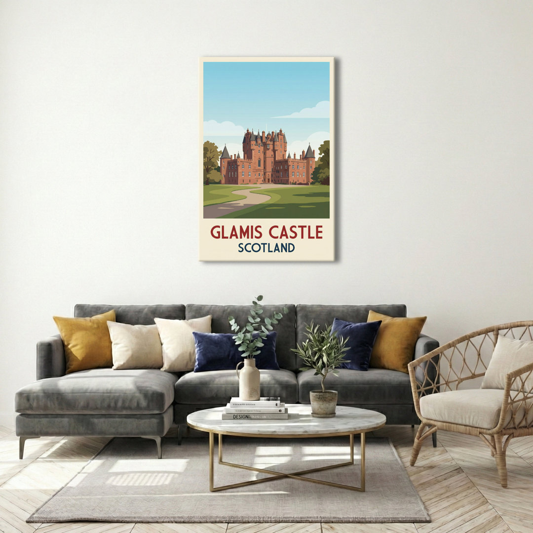 Glamis Castle, Scotland - Romantic Vintage Travel Poster of the Scottish Castle. Giclee Print on Wrapped Canvas. Wall Art, Home Decor - Castles & Pala