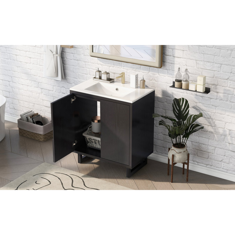 Base de meuble-lavabo simple 18,1 po Manwel en noir avec lavabo