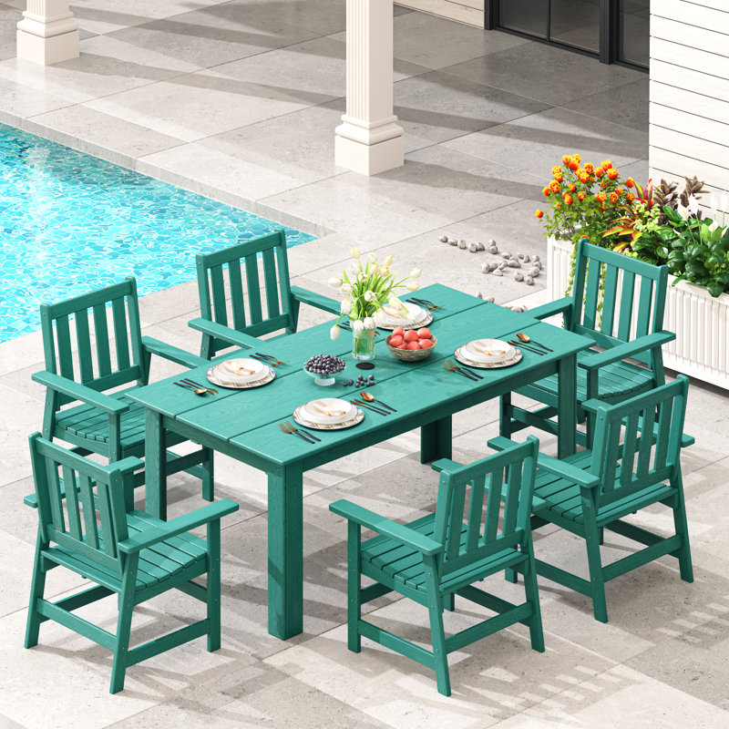 Ensemble de chaises de salle à manger d'extérieur 7 pièces, Bleu sarcelle