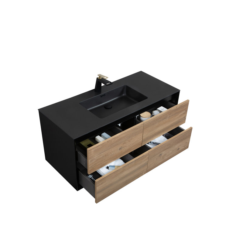 Quadeshia 48 po L x 21 po P 4 tiroirs Meuble-lavabo avec évier simple et Comptoir en Acrylique