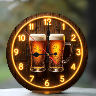 Beer Glasses Wall Clock with LED Light