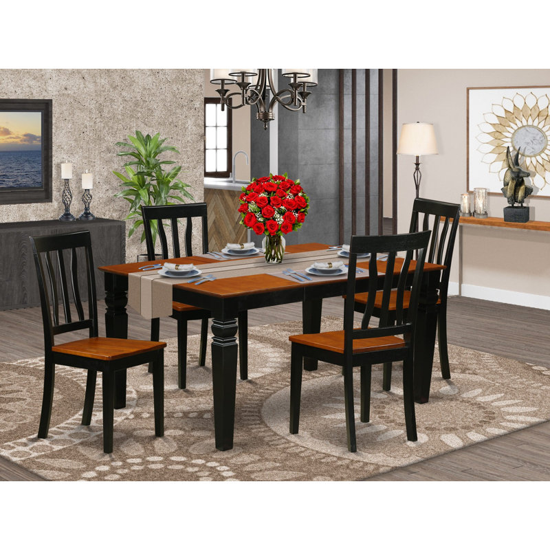 5 Piece Kitchen Table & Chairs Set Includes a Rectangle Dining Room Table with Butterfly Leaf and 4 Dining Chairs, Black & Cherry