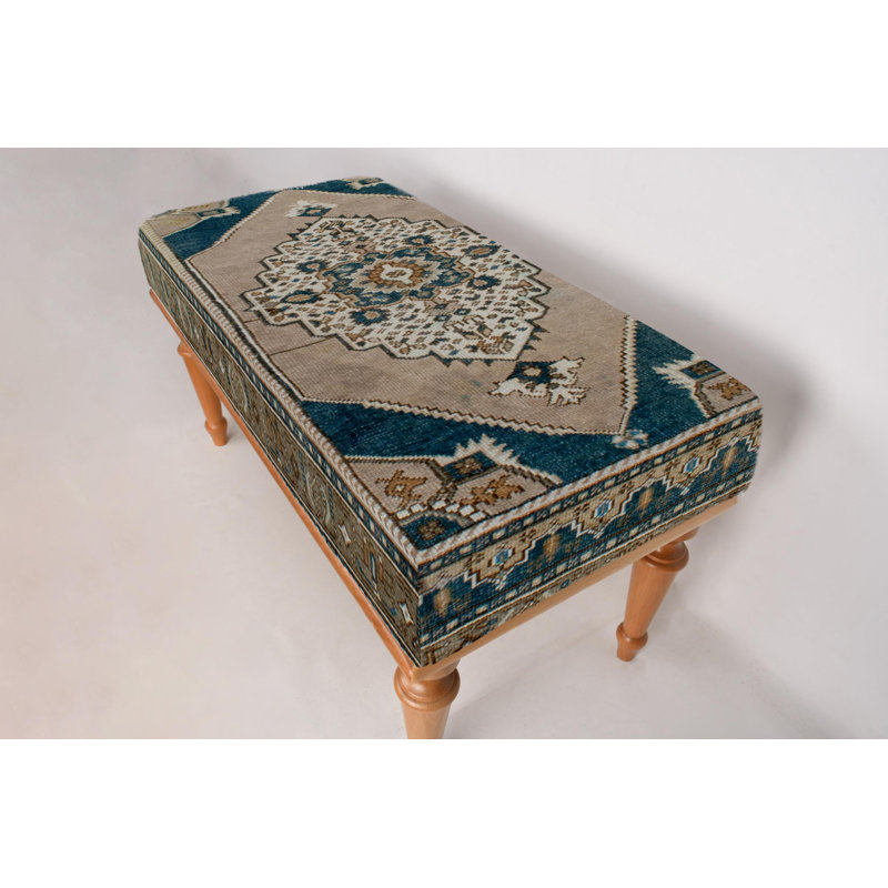 Cotton Upholstered Bench, Black, 45cm H x 120cm W x 45cm D