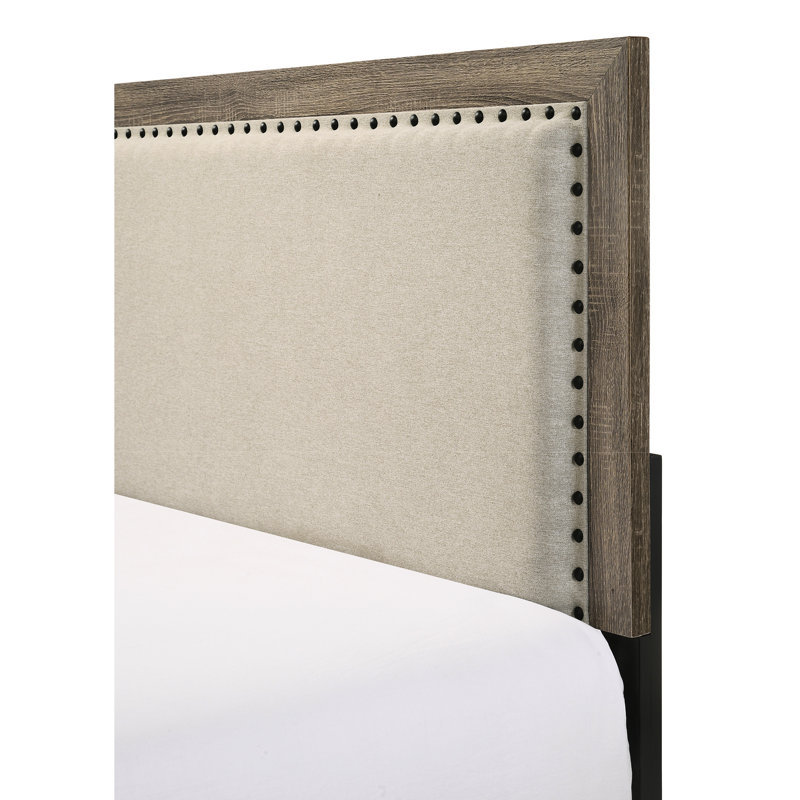 Lit simple pour enfant avec tête de lit grise, placages en bois massif et structure en bois massif, meubles de chambre à coucher