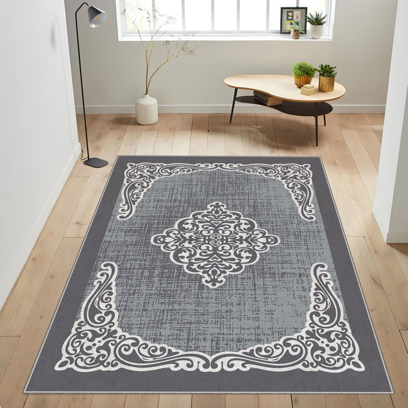 Stylish Woven Area Rug, 4.6 x 7.2 Feet, 100% Polyester, 740 g/m² | Non-Slip Felt Dot Underside, Easy to Clean, Machine Washable at 86°F | Perfect for Living Room, Bedroom, and Dining Areas, Durable & Elegant Design