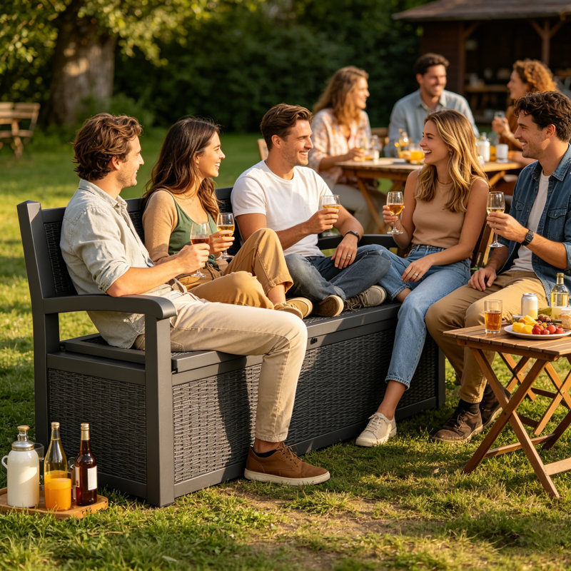 Banc de rangement extérieur 80 gallons, meubles de rangement imperméables et verrouillables pour patio, jardin, porche, outils et coussins