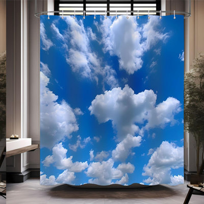 Blue Sky Serenity Shower Curtain - Natural Landscape Scenery for Spring & Summer Bathroom Decor, with 12 Hooks