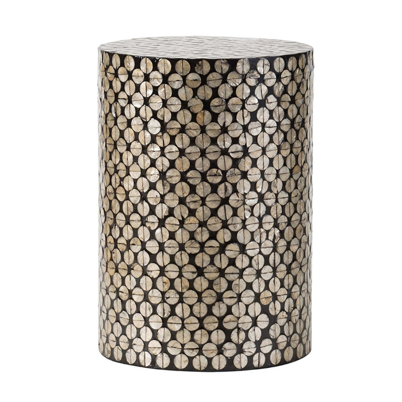 Tabouret de jardin cylindrique D14x20 avec table d'appoint et design noir et doré