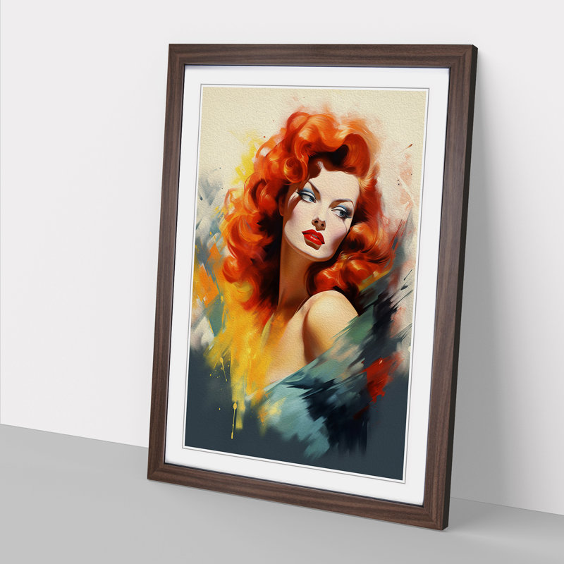 Red Headed Woman Modern - Framed Print, 64cm H x 46cm W x 2cm D, Walnut Framed