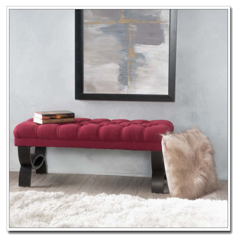 Hilton Button-Tufted Ottoman Bench, Red