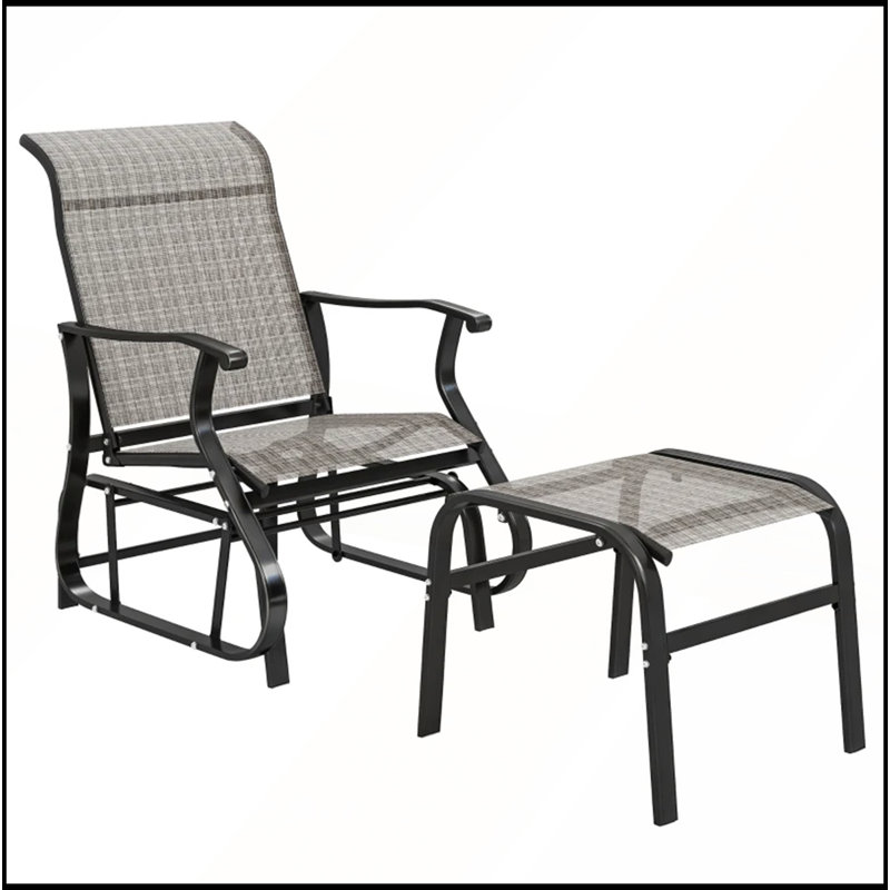 Comfortable High Back Glider Chair Set with Ottoman for Outdoor Relaxation, Black/Gray