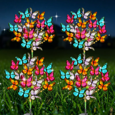 Paquet de 4 lumières de jardin solaires imperméables pour l'extérieur avec 43 DEL et 17 papillons - idéales pour la décoration des allées de jardin