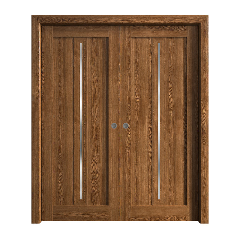 Portes coulissantes françaises à double poche | Ego 5014 | Ensemble de quincaillerie de rail | Portes intérieures modernes en bois massif pour chambre à coucher