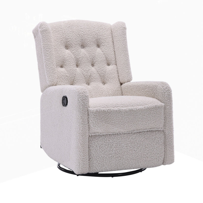 Chaise berçante pivotante à 360 degrés pour le salon, Tissu en peluche blanc