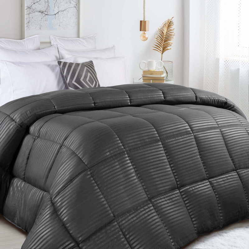 Reversible Striped 100% Brushed Microfiber Down Alternative Comforter, Twin/Twin XL Comforter, Charcoal