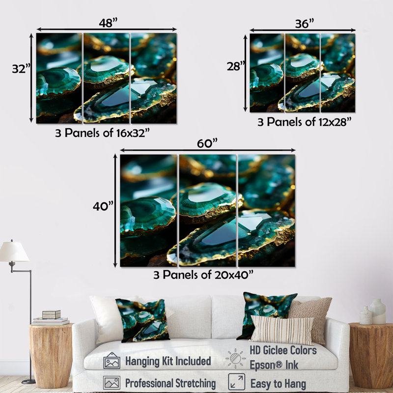 Green Emerald Amazonite Stone - Stone Geode Wall Art, Wrapped Canvas, 32" H x 48" W x 1" D