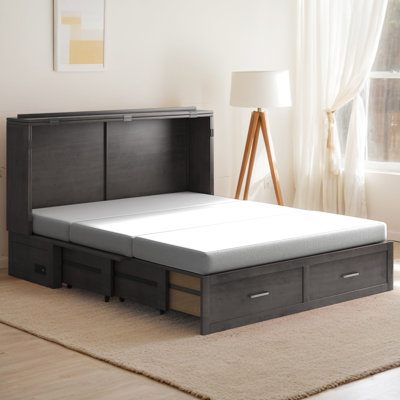 Lark Manor Queen Murphy Bed, Smart Cabinet Bed with USB Charging Station & Tri-Fold Mattress, Storage Drawers for Home