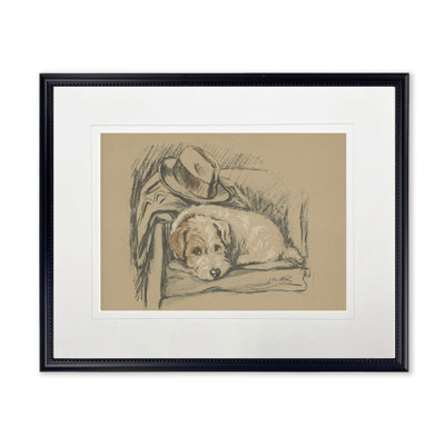 Chien avec chapeau croquis, cadre noir