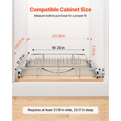 Tiroirs coulissants en acier de l 19,69 po x P 21,06 po pour l'organisation de la cuisine et de la salle de garde-manger, finition chromée, tablettes coulissantes robustes pour armoires de base