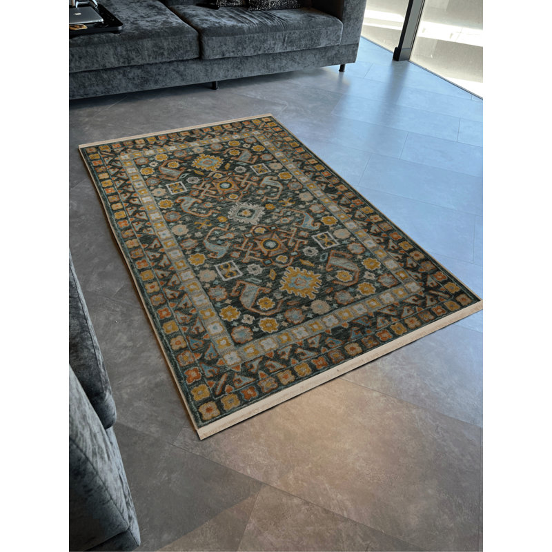 Tapis décoratif rétro à motif floral multicolore jaune et vert, Rectangle 2 pi 8 po x 5 pi