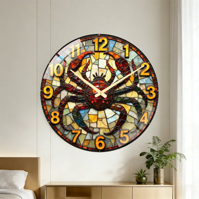 Stained Glass Crab Wall Clock Decorative Unique Art Art - 24‘’ Modern Glass Wall Clock