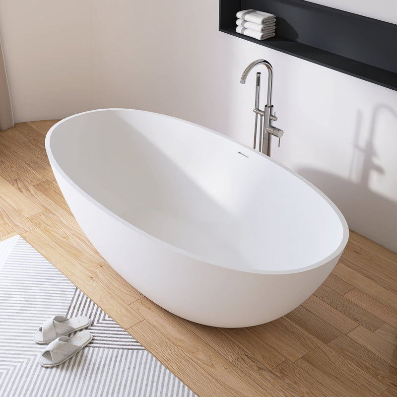 71'' x 35'' Freestanding Soaking Solid Surface Stone Resin Bathtub, White