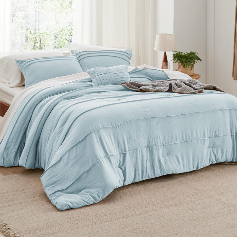 Bedsure Pinch Pleat Comforter Set Boho Bed-in-A-Bag Bedding Set with  Pillowcases for All Season, Sky Blue