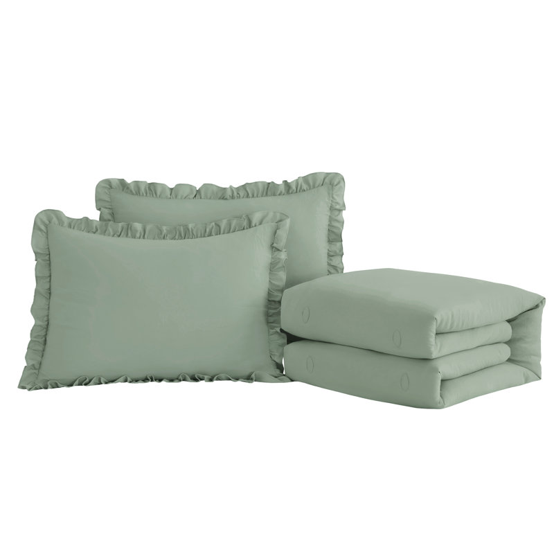 Sinclair French Country Chic Ruffle Skirt Bedspread Set, Full Bedspread + 2 Standard Shams, Sage Green