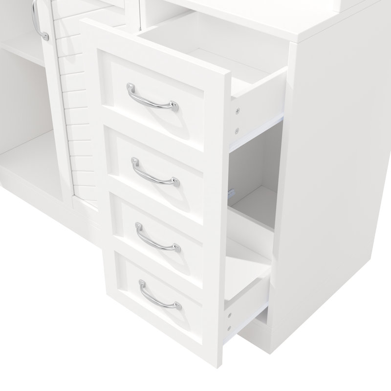 Kitchen Cabinet With Led, 4 Doors And 2 Drawers, White