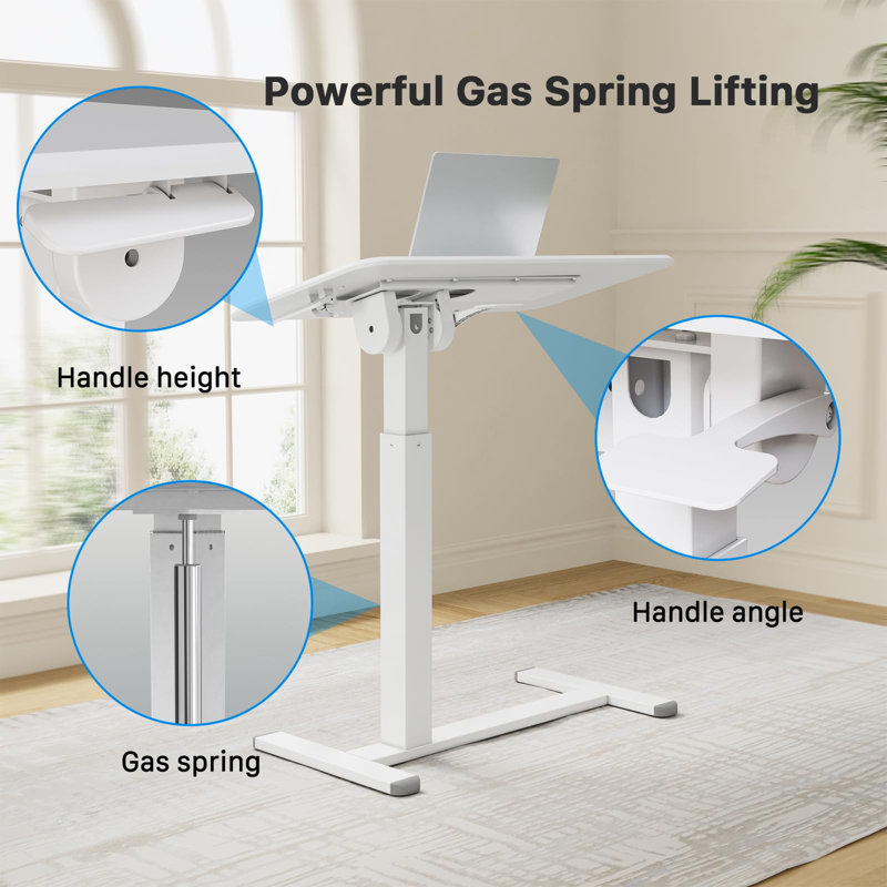  Adjustable Overbed Table - Folding Portable Laptop Desk With Gas Spring Height Adjustment