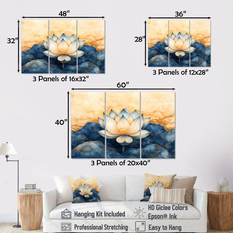 Ensemble de salon Adasu - Lotus, H 40 po x l 60 po, Wrapped Canvas, Does Not Apply