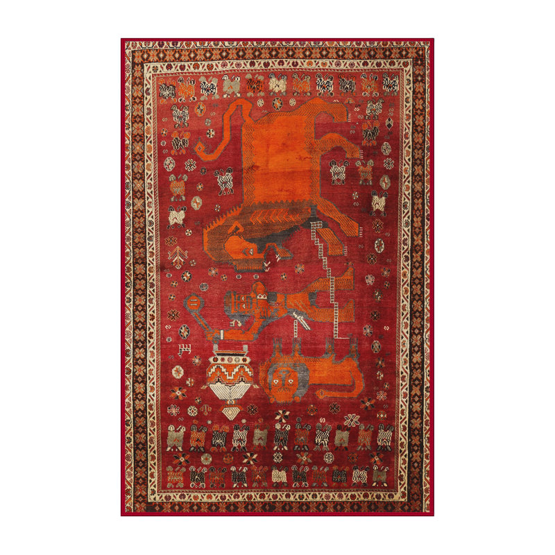 Tapis traditionnel orange / rouge, Rectangle 2 pi x 4 pi