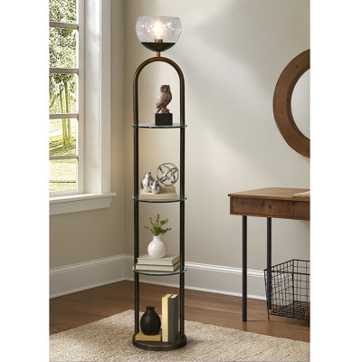 Metro 72"h 4-tier Torchiere Floor Lamp With 3 Glass Shelves - Darkbronze With Clear Glass Shade