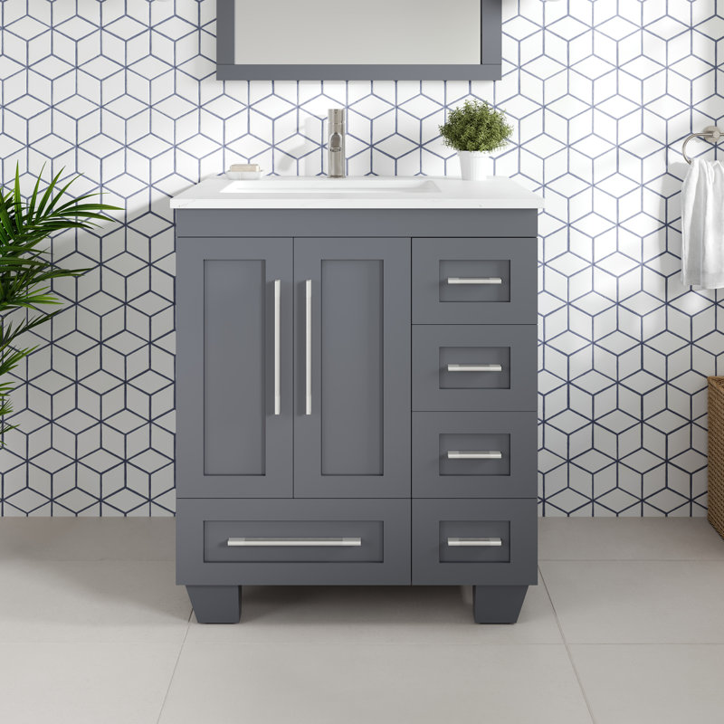 Loon 28 In. Dark Gray Single Sink Bath Vanity With Carrara Quartz Top And Undermount Porcelain Sink, Dark Gray