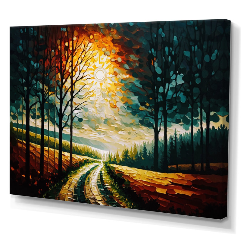 Mauriac, chemin coloré à travers la forêt III, H 30 po x l 40 po x P 1,5 po, Toile tendue